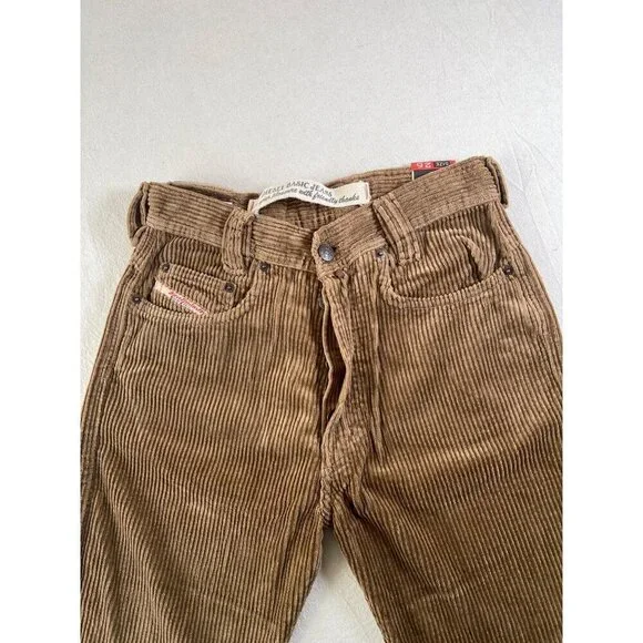 RARE 90s DIESEL Silver Saddle Mens Size 26 Tan Fat Cord Jean NOS with Tags Italy